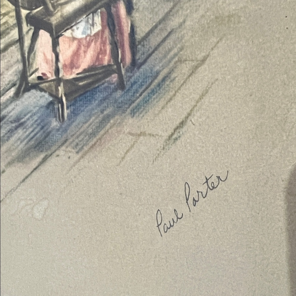 Vintage Framed Art Prints with Spinning Wheel Scenes by Paul Porter. - Picture 2 of 7